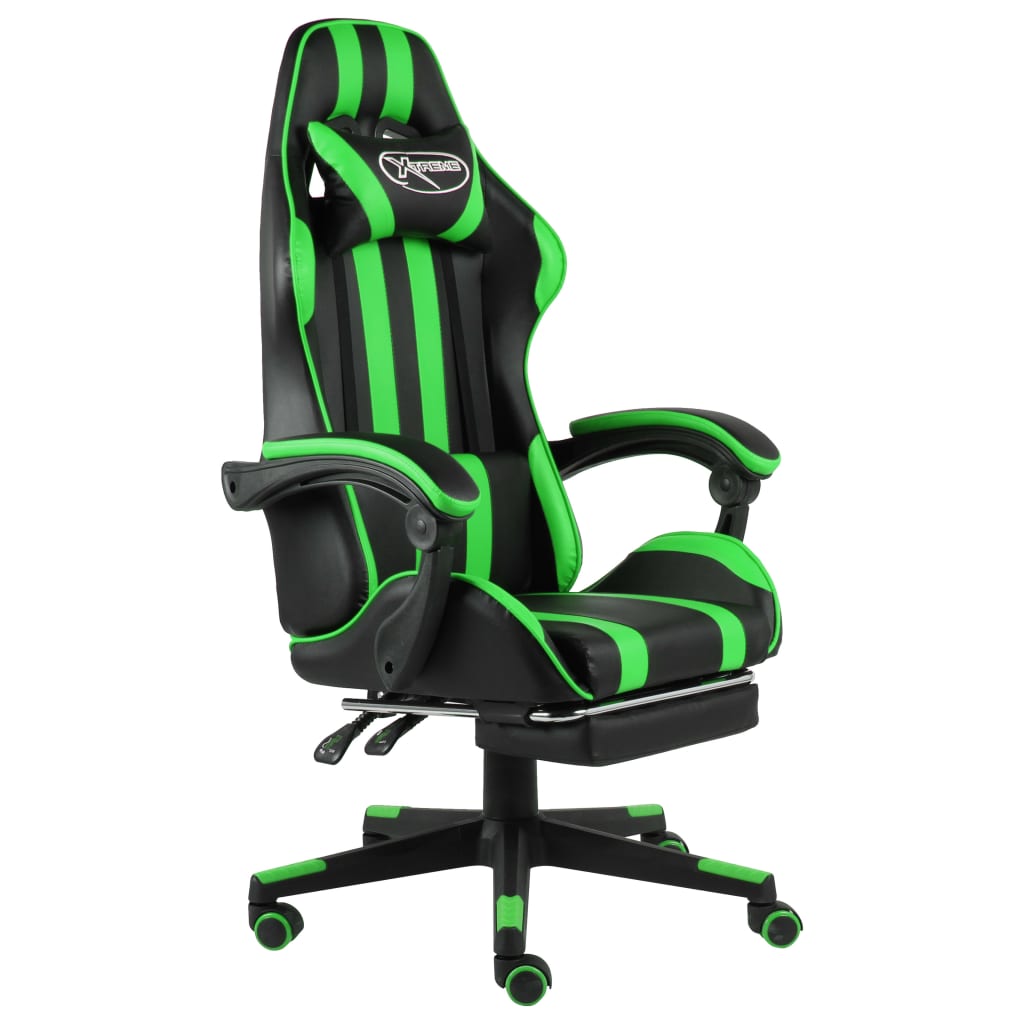 vidaXL Scaun de racing suport picioare negru/verde piele ecologică birou