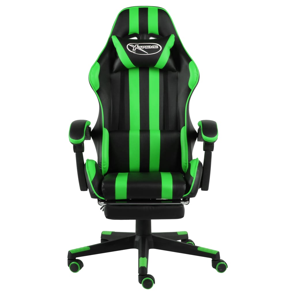 Igraća stolica od umjetne kože s osloncem za noge crno-zelena