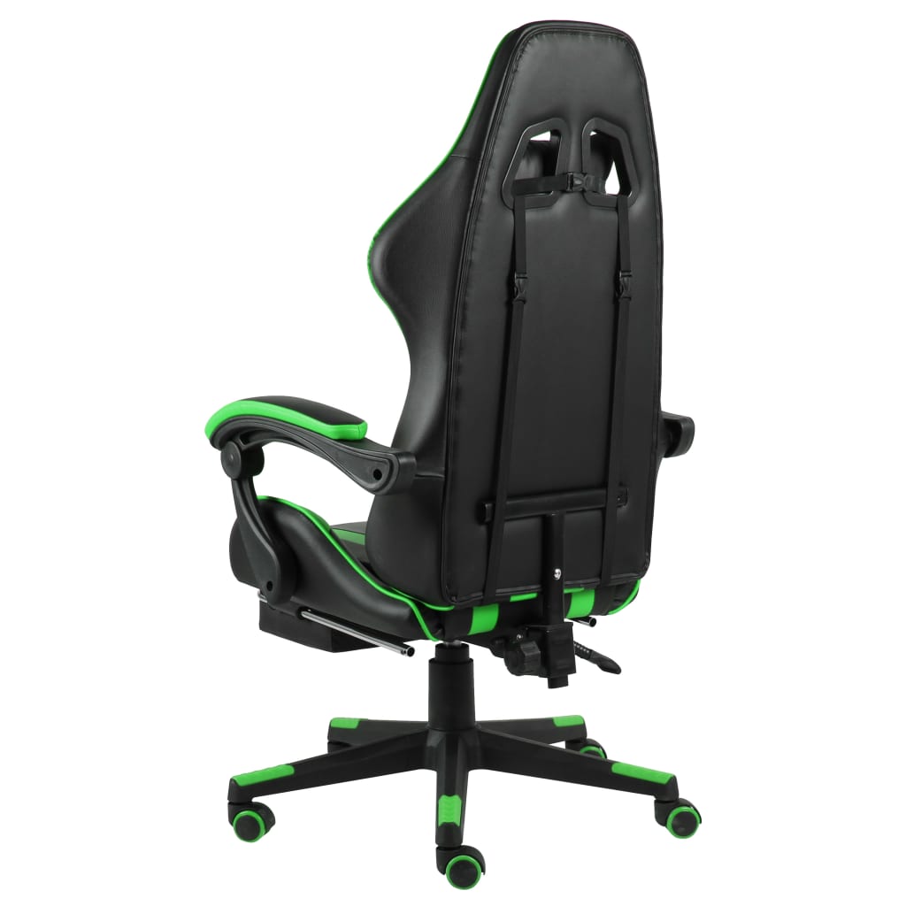  Herná stolička s opierkou na nohy čierna a zelená umelá koža