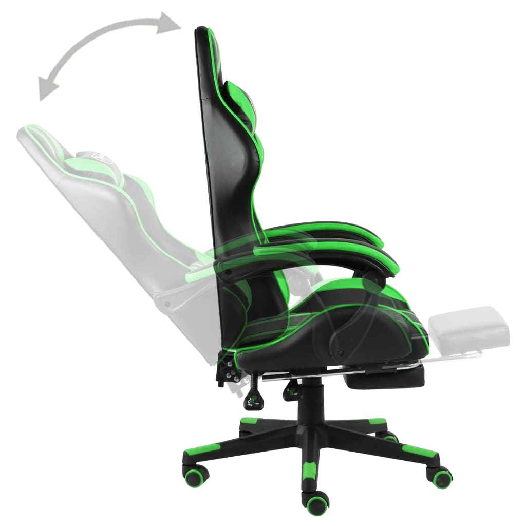 Igraća stolica od umjetne kože s osloncem za noge crno-zelena