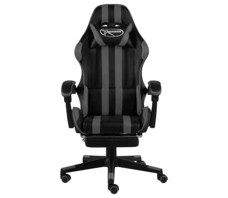 vidaXL Cadeira estilo corrida c/ apoio pés couro artif. preto/cinzento