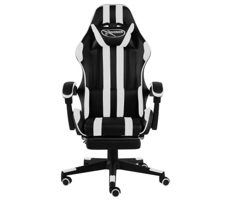 vidaXL Racestoel met voetensteun kunstleer zwart en wit
