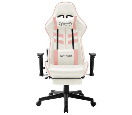 vidaXL datorspēļu krēsls, balta un rozā mākslīgā āda