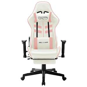 vidaXL Cadeira de gaming couro artificial branco e cor-de-rosa