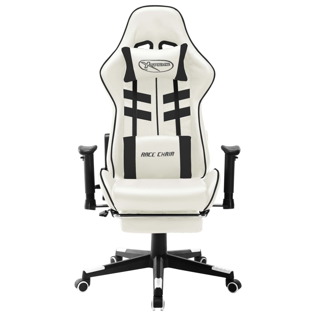 vidaXL Геймърски стол, бяло и черно, изкуствена кожа