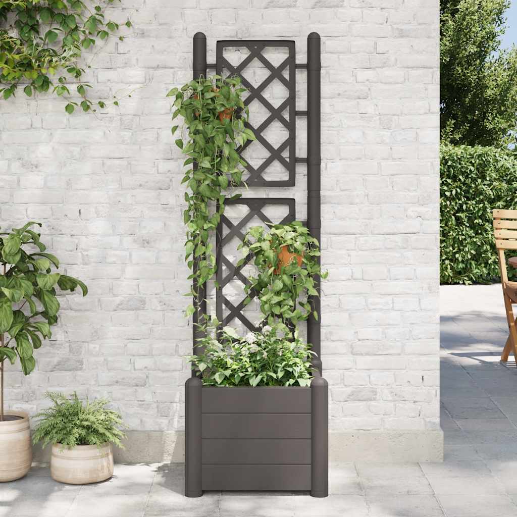 vidaXL Plantenbak met latwerk 43x43x142 cm PP antracietkleurig afbeelding