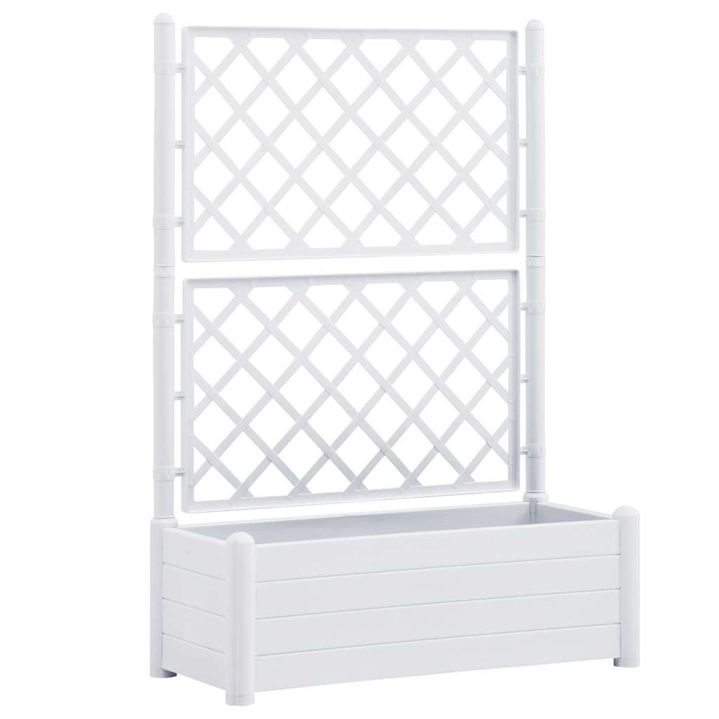 vidaXL Zahradní truhlík s treláží 100 x 43 x 142 cm PP bílý