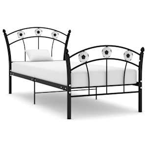 Posteljni okvir nogometni dizajn črn kovinski 90x200 cm