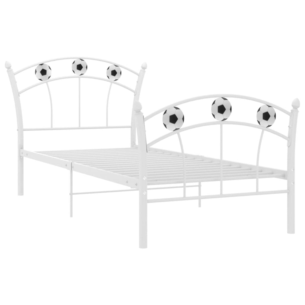 vidaXL Cadru de pat, cu model de fotbal, alb, 90 x 200 cm, metal
