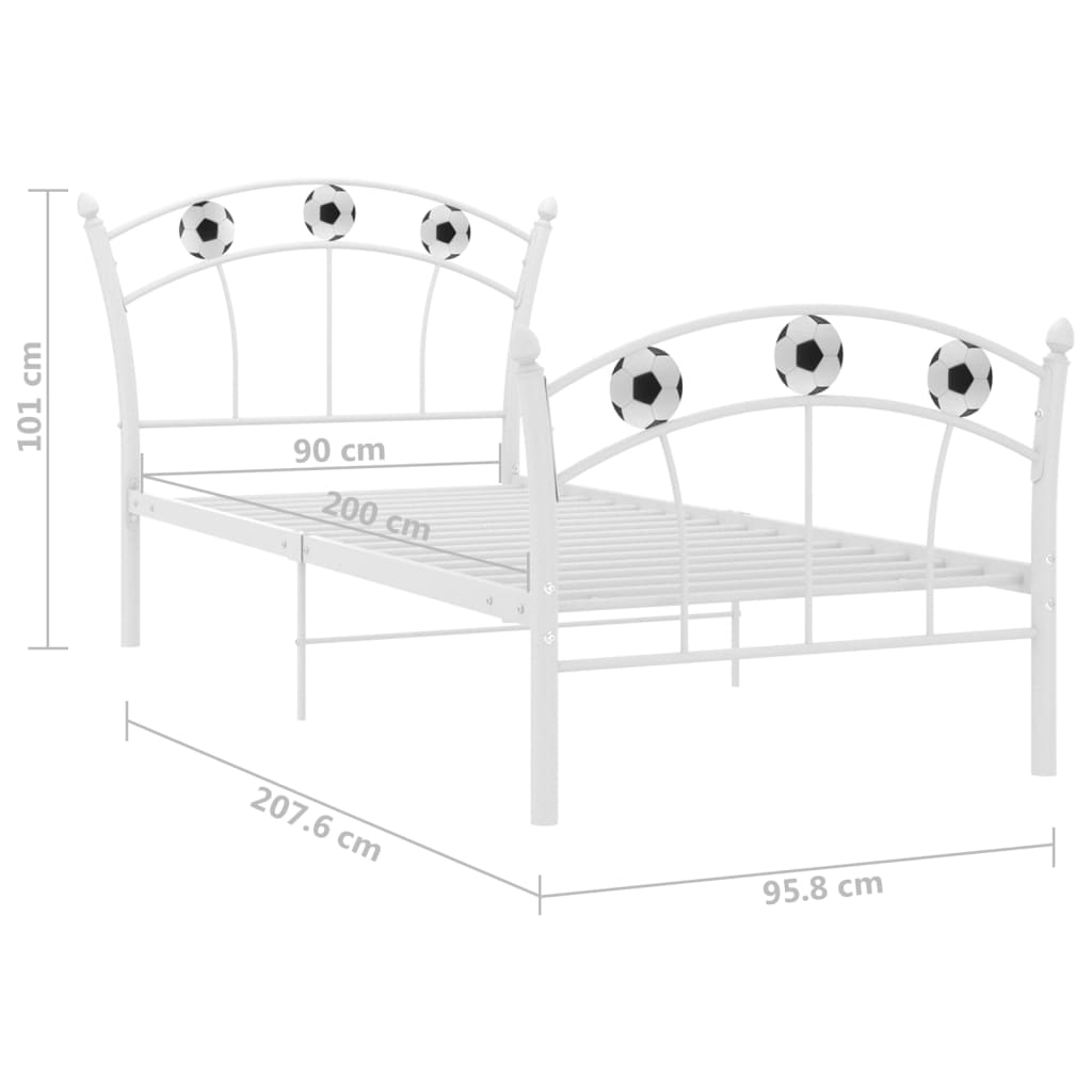 Cadru de pat, cu model de fotbal, alb, 90 x 200 cm, metal