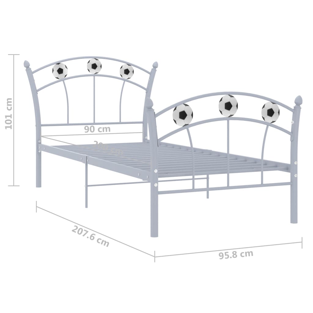 Cadru de pat, cu model de fotbal, gri, 90 x 200 cm, metal