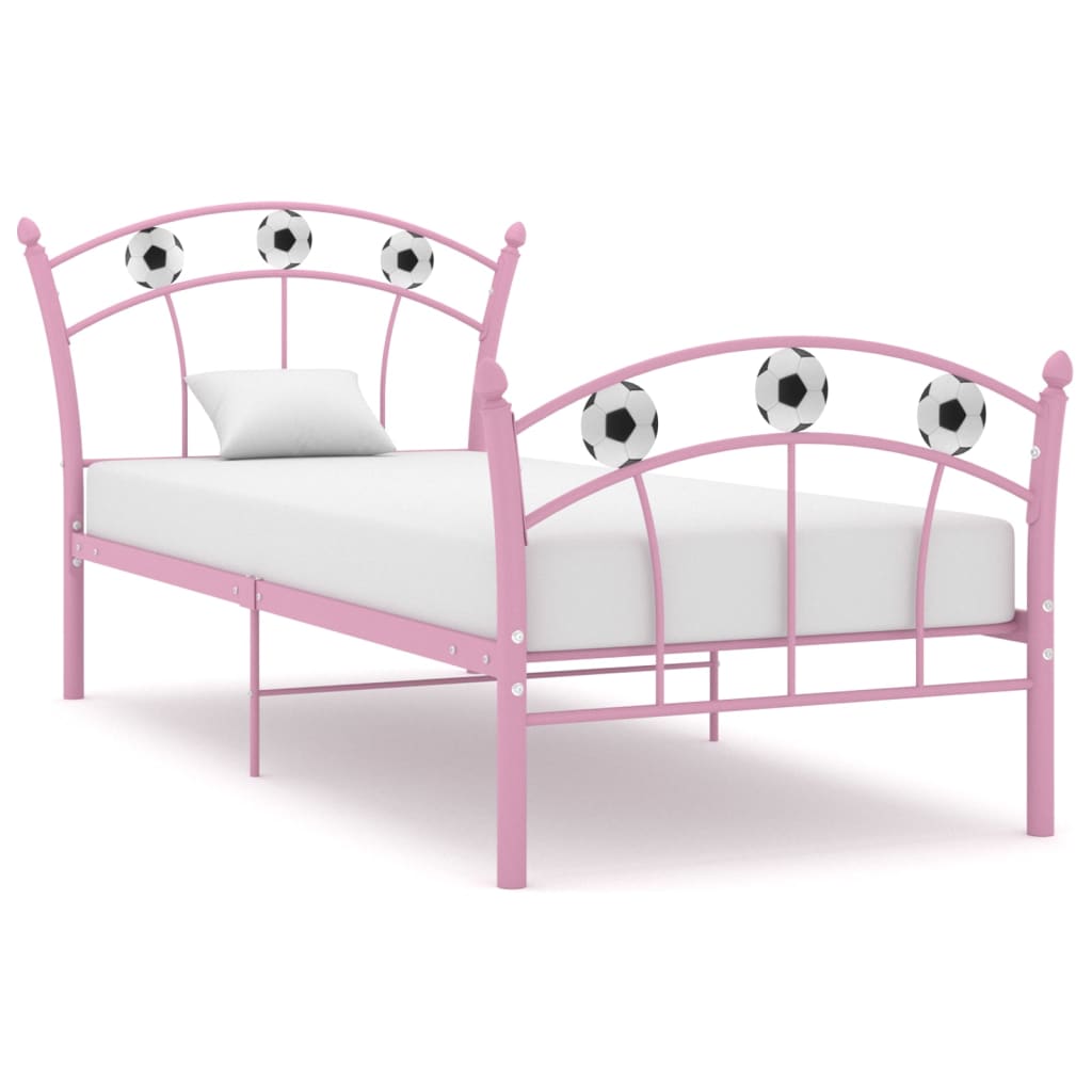 vidaXL Sängynrunko jalkapallokoristeet pinkki metalli 90x200 cm