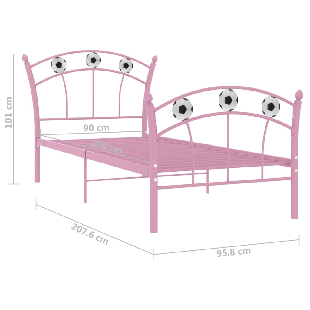 Cadru de pat, cu model de fotbal, roz, 90 x 200 cm, metal