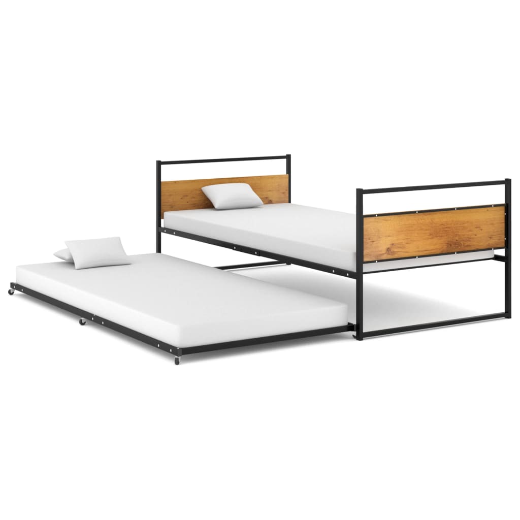 vidaXL Cadru pat extensibil, negru, 90x200 cm, metal