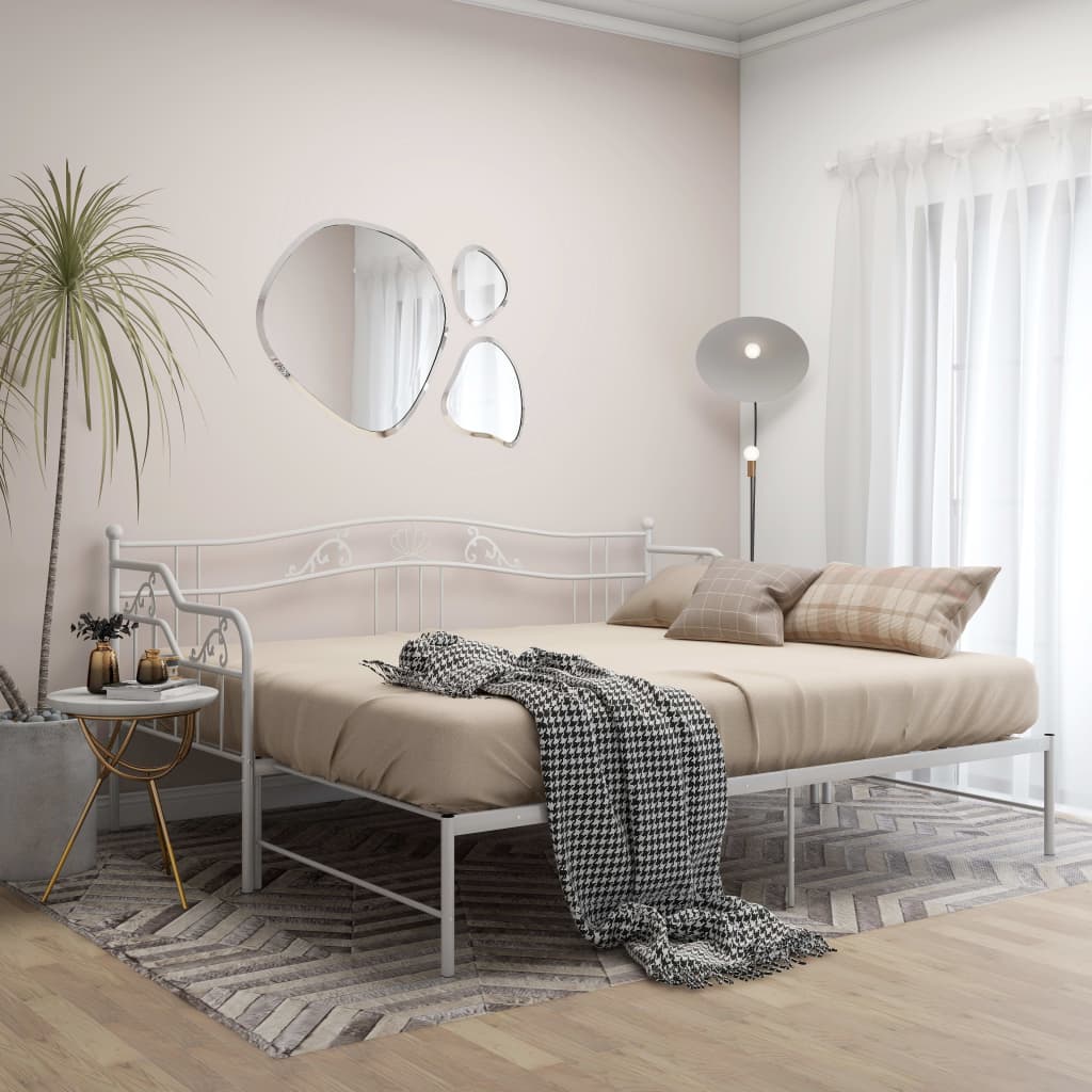 vidaXL Slaapbank uittrekbaar metaal wit 90x200 cm afbeelding
