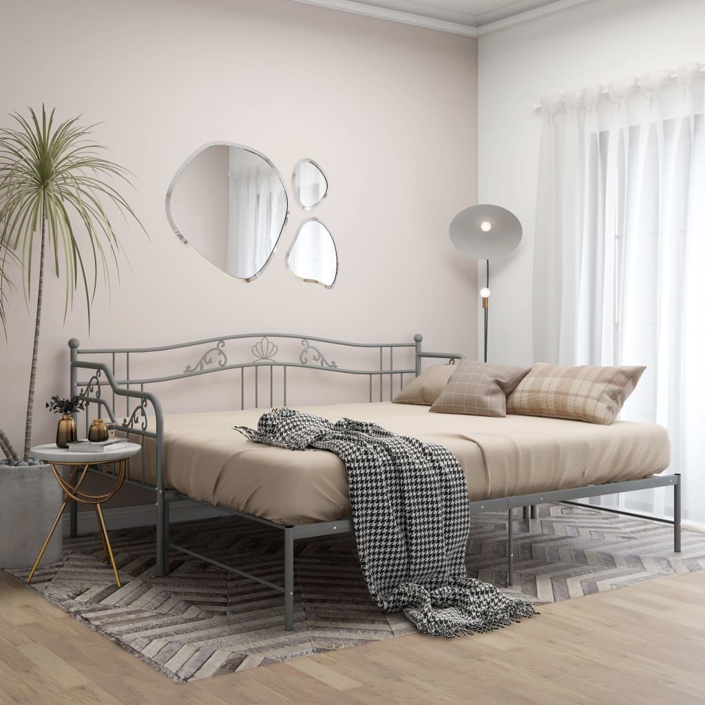 vidaXL Slaapbank uittrekbaar metaal grijs 90x200 cm afbeelding