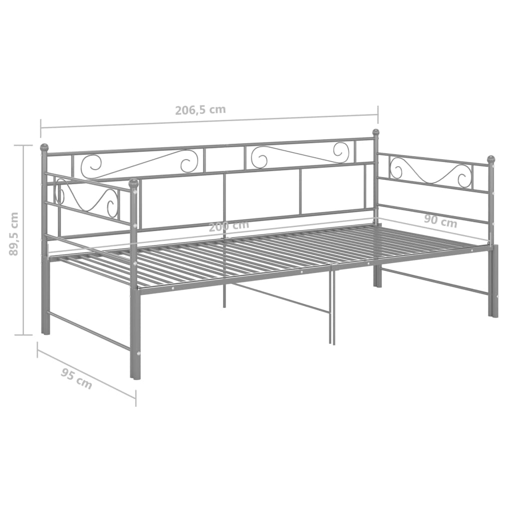 Cadru pat canapea extensibilă, gri, 90x200 cm, metal