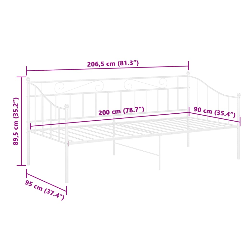 Sofa Bed Frame White Metal 90x200 Cm VidaXL 19 width=274