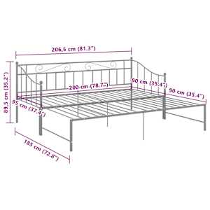 Rám vysouvací postele/pohovky šedý kovový 90 x 200 cm - obrázek 11