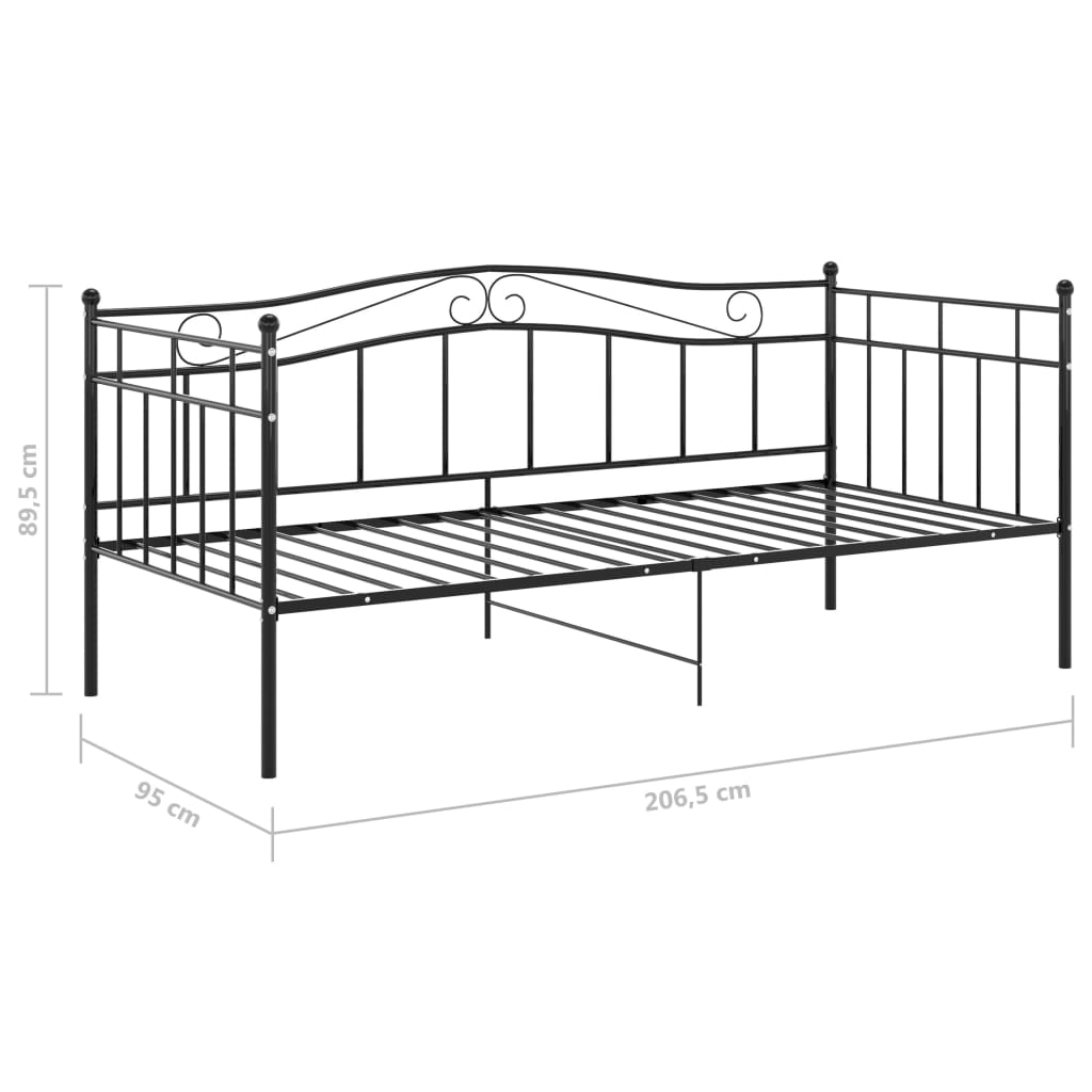 Okvir za krevet na razvlačenje crni metalni 90 x 200 cm