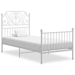 vidaXL voodiraam valge, metall, 90 x 200 cm
