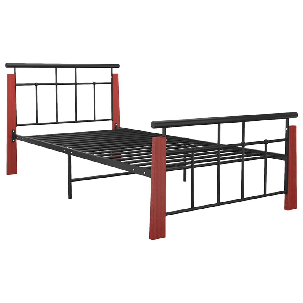 

vidaXL Bedframe metaal en massief eikenhout 90x200 cm