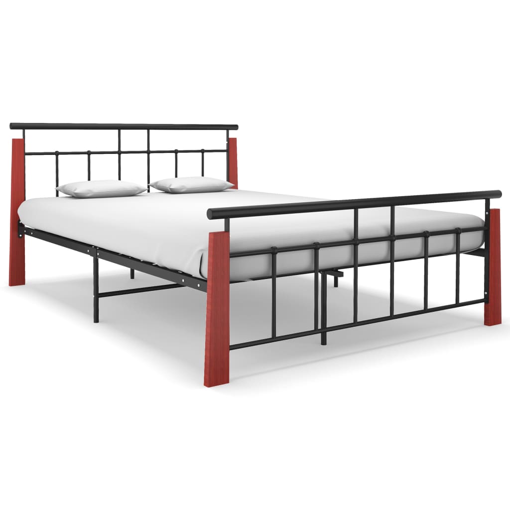  Solid Oak Wood Bed Frame Metal Bed Multi Size Dark Brown/Light Brown vidaXL