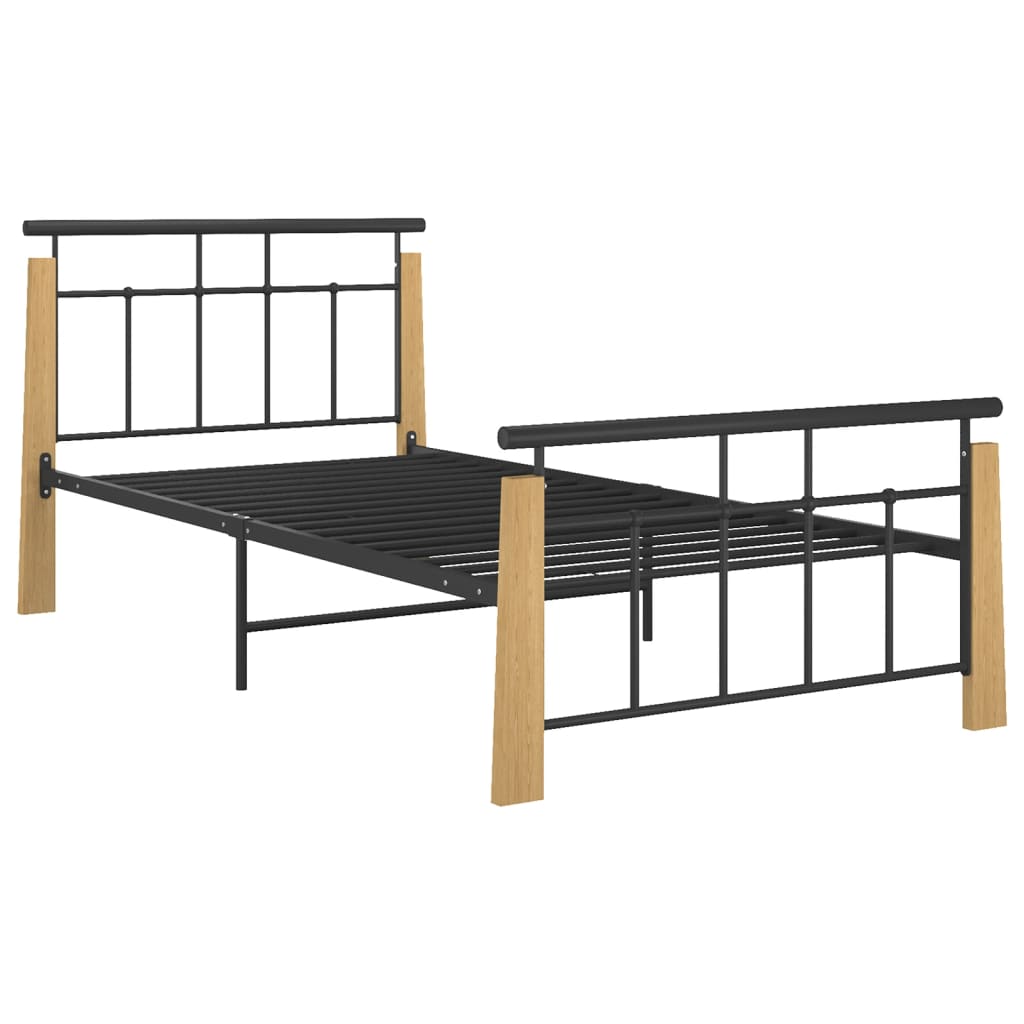 vidaXL Cadru de pat, 90x200 cm, metal și lemn masiv de stejar