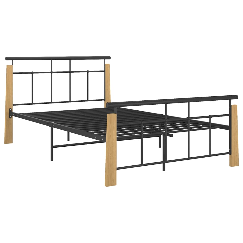 vidaXL Bed Frame Metal and Solid Oak Wood 120x200 cm