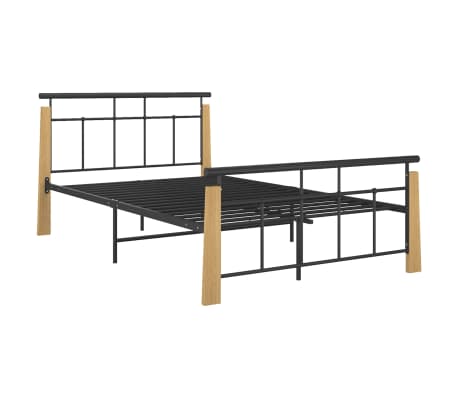 vidaXL Bed Frame Metal and Solid Oak Wood 120x200 cm