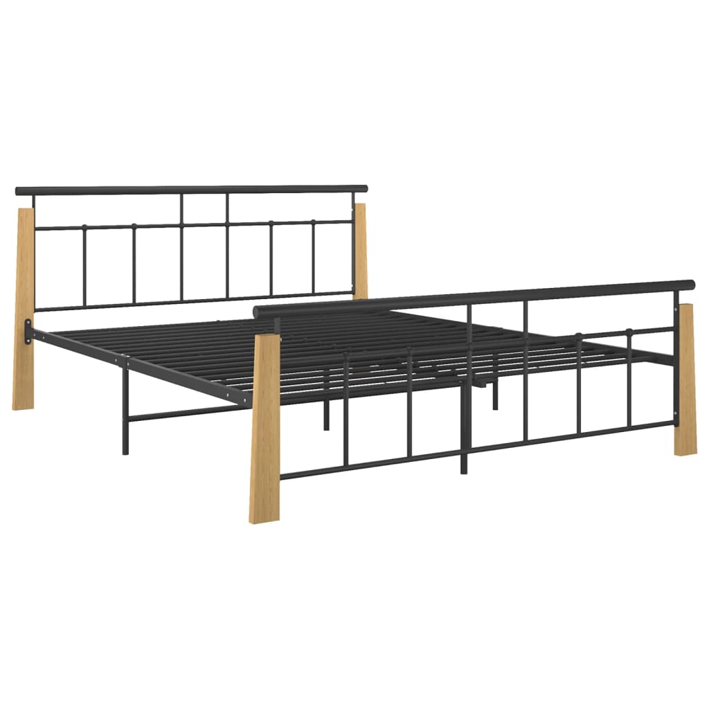 

vidaXL Bedframe metaal en massief eikenhout 160x200 cm