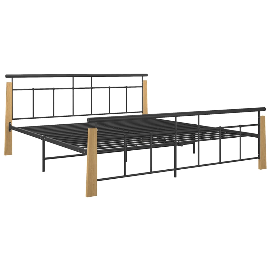 vidaXL Bedframe metaal en massief eikenhout 180x200 cm afbeelding