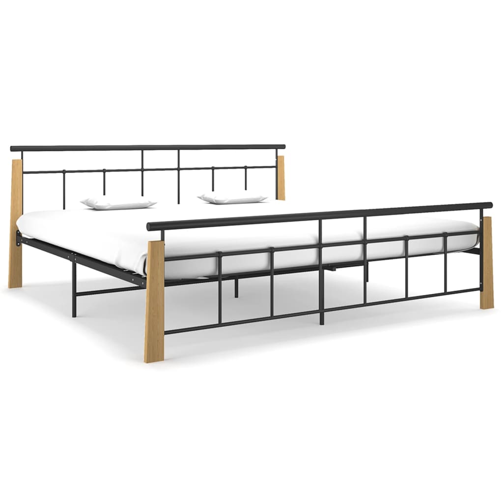 vidaXL Rám postele kov a masivní dubové dřevo 200 x 200 cm