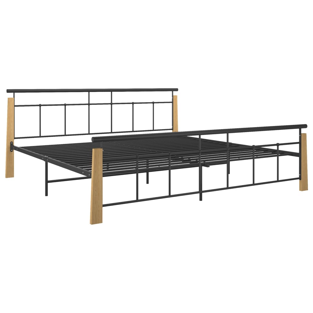 vidaXL Bedframe metaal en massief eikenhout 200x200 cm afbeelding