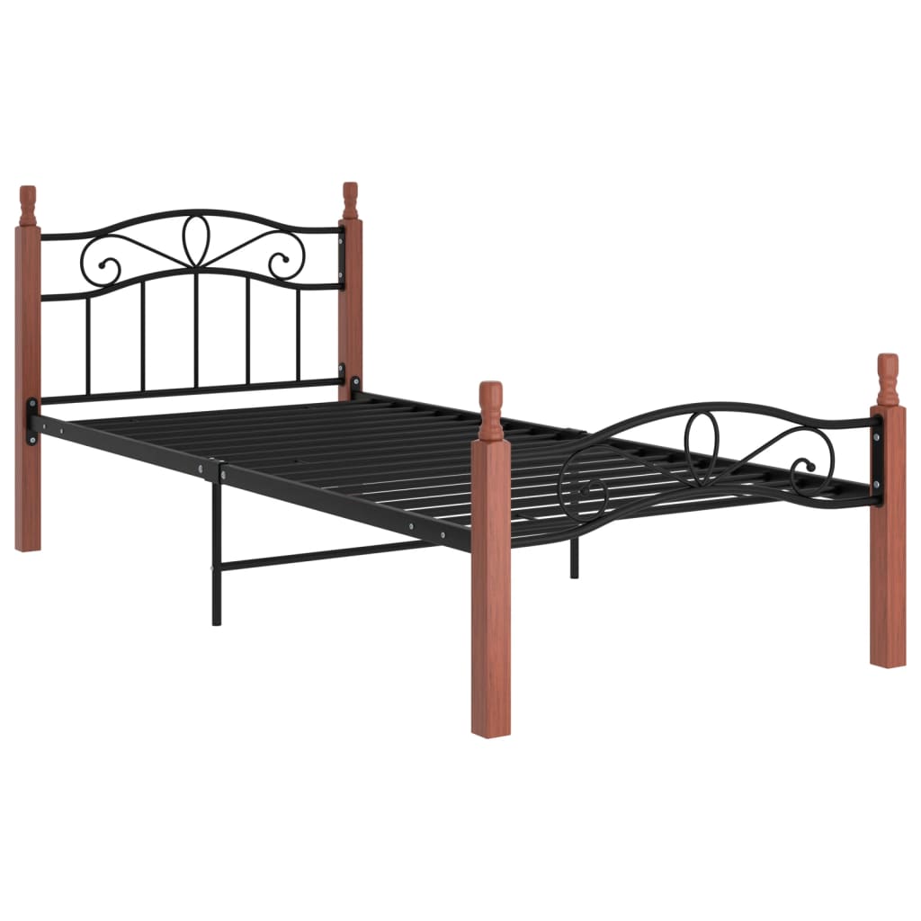 Thumbnail - vidaXL Bettgestell Schwarz Metall und Massivholz Eiche 90x200 cm