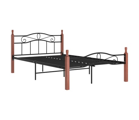 vidaXL Bed Frame without Mattress Black Metal&Solid Oak Wood 120x200 cm