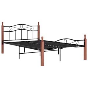 vidaXL Bed Frame without Mattress Black Metal&Solid Oak Wood 120x200 cm