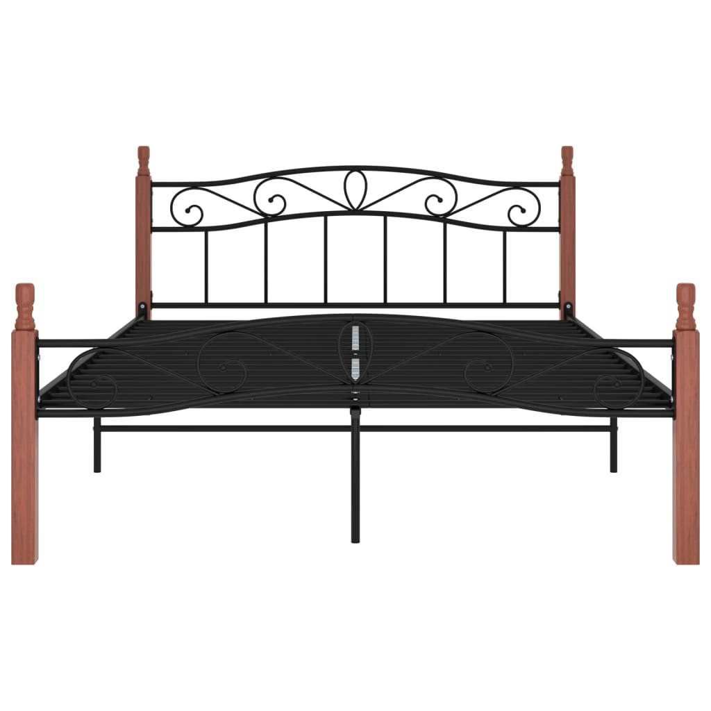 gultas rāmis, melns, metāls un ozola masīvkoks, 140x200 cm | Stepinfit.lv