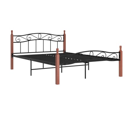 vidaXL Sengeramme svart metall og heltre eik 140x200 cm