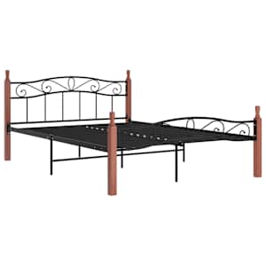 vidaXL Juodo metalo ir ąžuolo medienos masyvo lovos rėmas, 160x200cm,