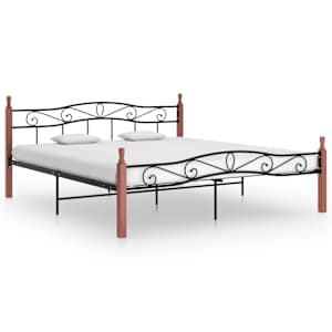 Rám postele černý kov a masivní dubové dřevo 200 x 200 cm - obrázek 1