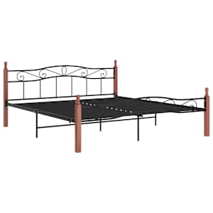 Rám postele černý kov a masivní dubové dřevo 200 x 200 cm - obrázek 2