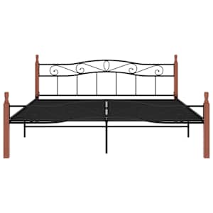 Rám postele černý kov a masivní dubové dřevo 200 x 200 cm - obrázek 3
