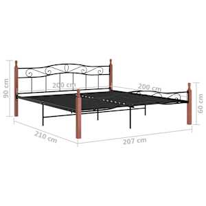 Rám postele černý kov a masivní dubové dřevo 200 x 200 cm - obrázek 6