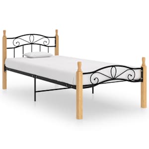 Posteljni okvir črna kovina in trdna hrastovina 90x200 cm