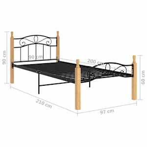 Rám postele černý kov a masivní dubové dřevo 90 x 200 cm - obrázek 6