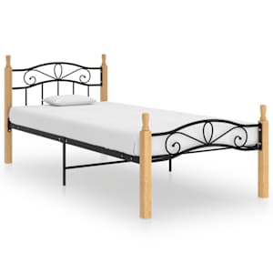 Rám postele černý kov a masivní dubové dřevo 100 x 200 cm - obrázek 1