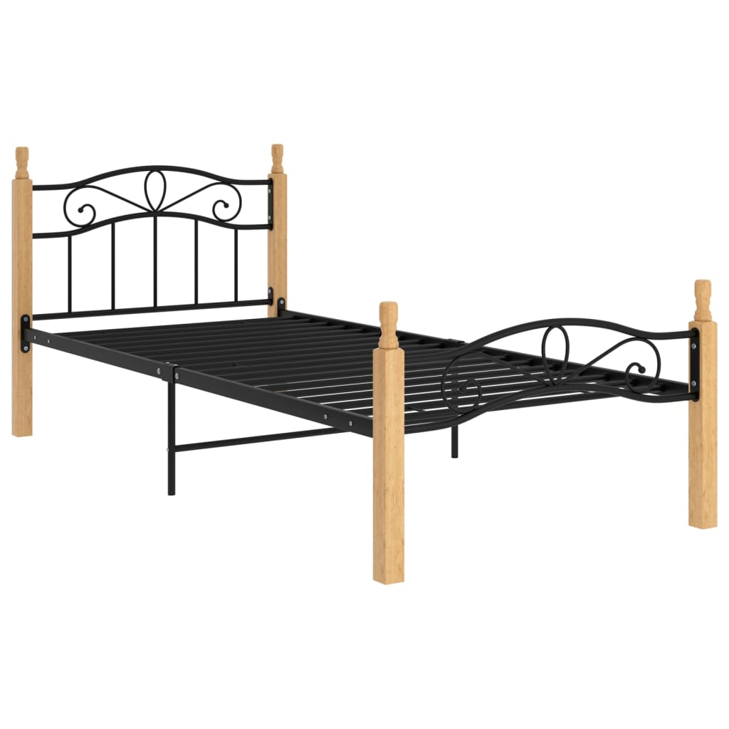 

vidaXL Bedframe metaal en massief eikenhout zwart 100x200 cm