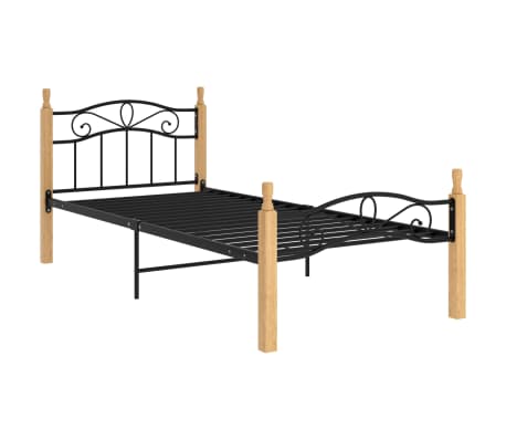 vidaXL Cadre de lit sans matelas noir m&eacute;tal bois ch&ecirc;ne 100x200 cm