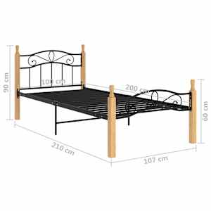 Rám postele černý kov a masivní dubové dřevo 100 x 200 cm - obrázek 6